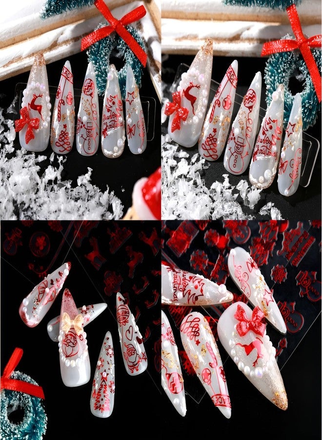 SPLOCUDU 9 Sheets Christmas Nail Art Stickers Decals Red Santa Claus Nail Decals 3D Self-Adhesive Pegatinas Uñas Elk Christmas Tree and Snowflake Nail Stickers Acrylic Nails DIY Design Nail Supplies for Women - Image 3